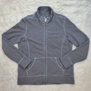 L.L. Bean Size M Gray Navy Striped Long Sleeve Zip Up Jacket With Pockets